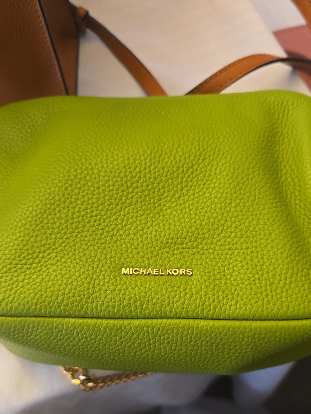 MICHAEL KORS Bright Lime Green Pebbled Leather Crossbody